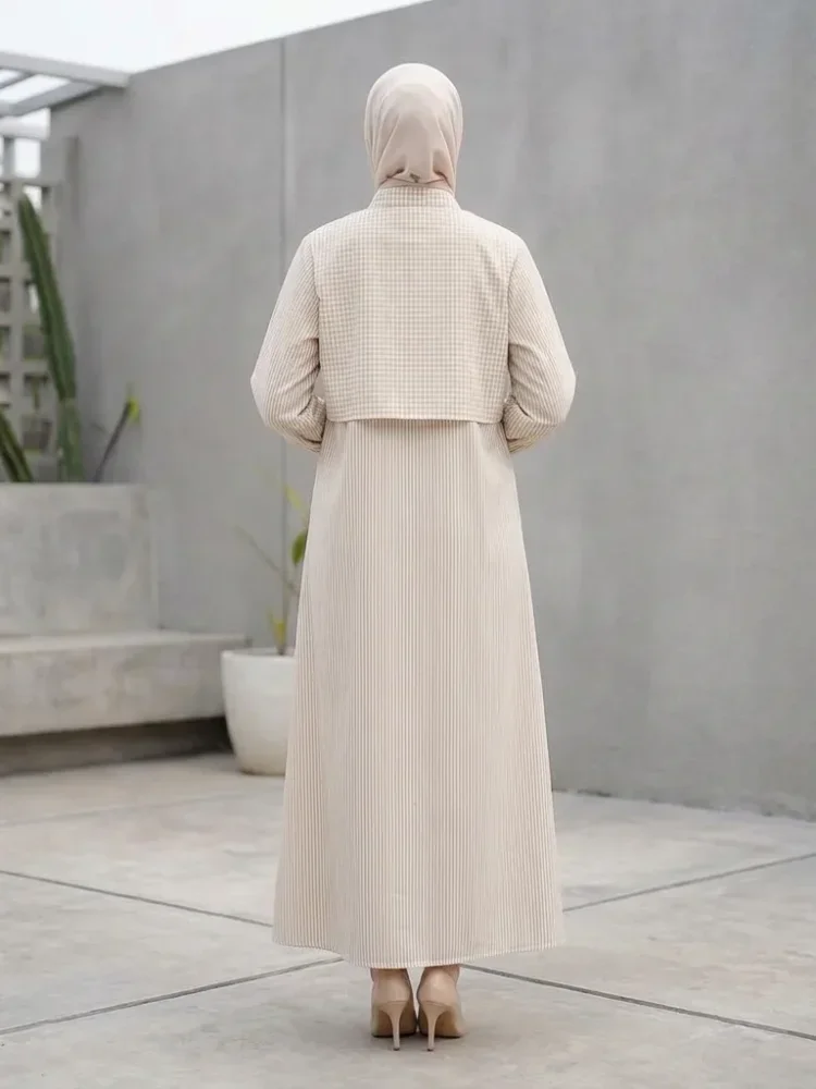 ASAYA Gaun elegan dengan motif posisi mode lengan panjang