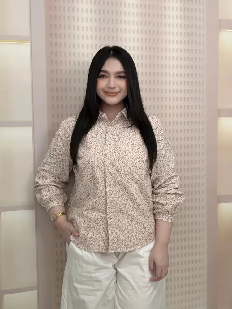 FADFAD Atasan kemeja lengan panjang bermotif floral modis