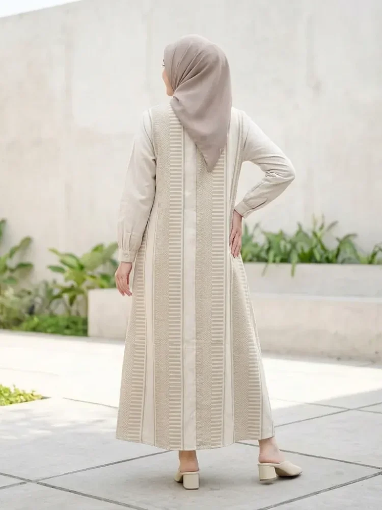 ASAYA Gaun elegan dengan motif posisi mode lengan panjang