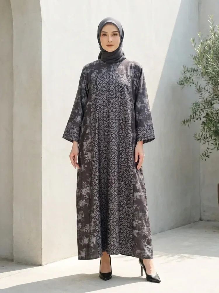 ASAYA Gaun berleher bulat dengan desain patchwork bermotif hijau,