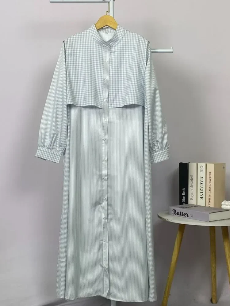ASAYA Gaun elegan dengan motif posisi mode lengan panjang