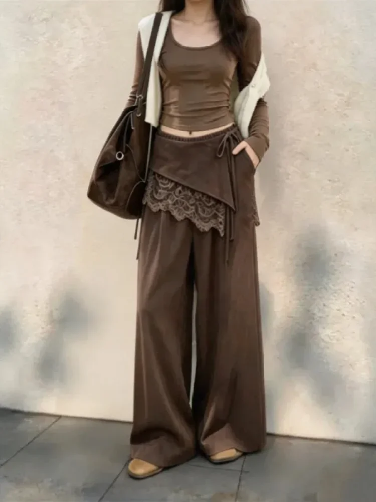 CHICMORE Celana panjang gaya kekinian dengan desain manis rok untuk wanita