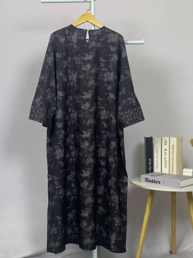 ASAYA Gaun berleher bulat dengan desain patchwork bermotif hijau,