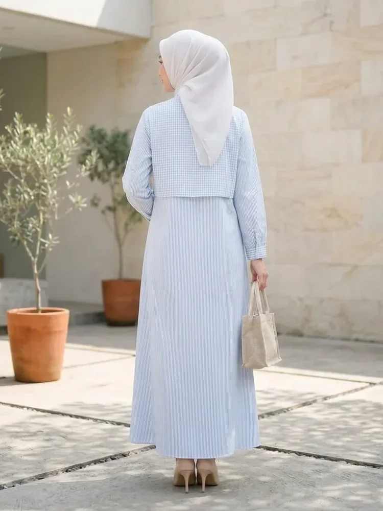 ASAYA Gaun elegan dengan motif posisi mode lengan panjang