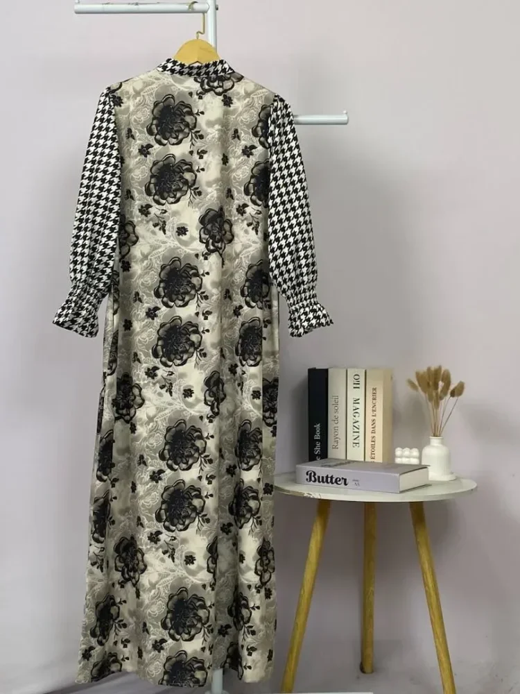 ASAYA Gaun elegan dengan motif posisi mode lengan panjang