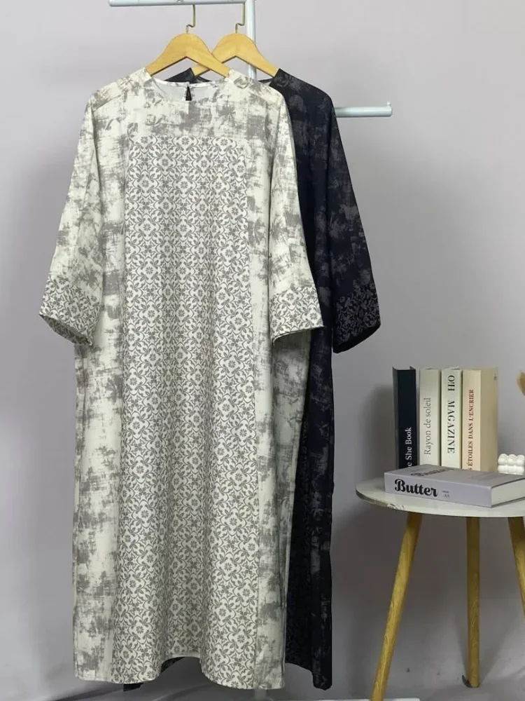 ASAYA Gaun berleher bulat dengan desain patchwork bermotif hijau,