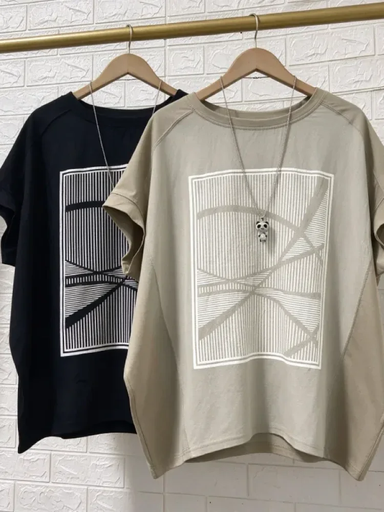 ASAYA Atasan t-shirt lengan pendek dengan kerah bulat bergaya kasual, lembut, tipis, dan bermotif