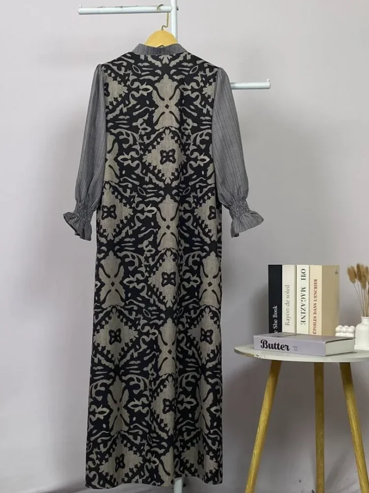 ASAYA Gaun elegan dengan motif posisi mode lengan panjang