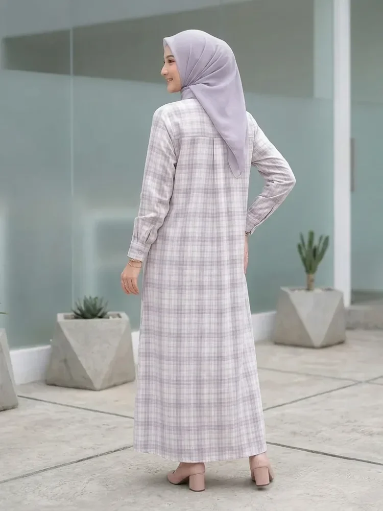 ASAYA Gaun elegan dengan motif posisi mode lengan panjang