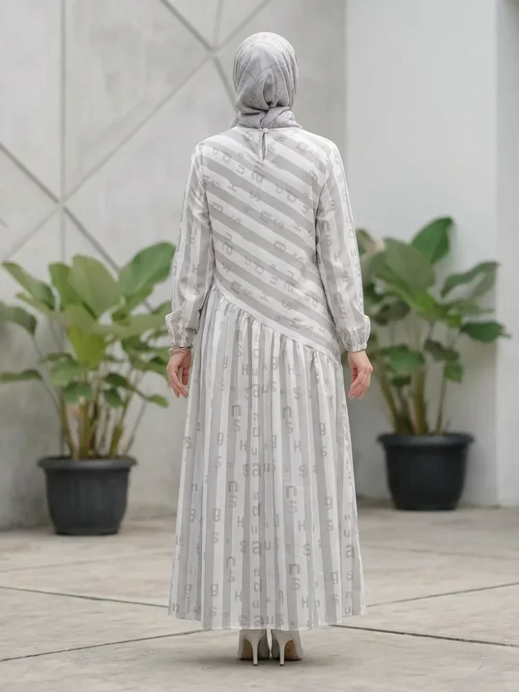 ASAYA Gaun dengan lengan panjang motif cantik gaya manis