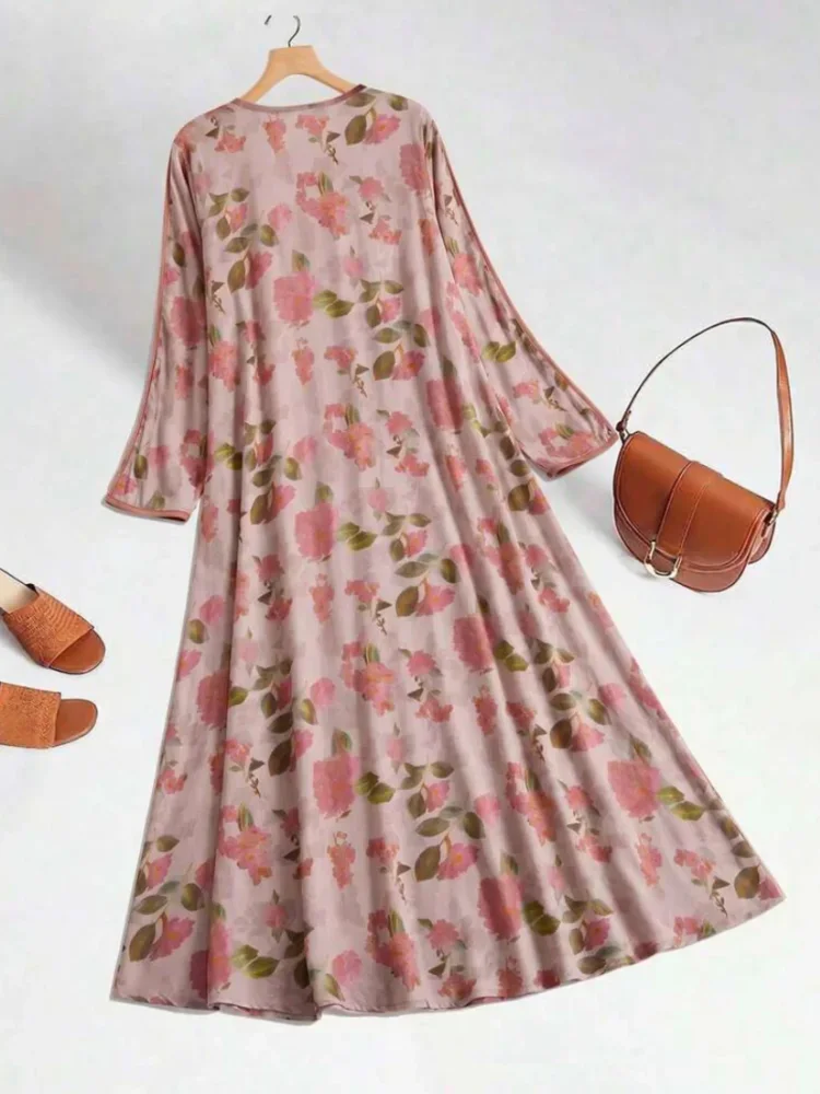 ASAYA Gaun elegan dengan motif posisi mode lengan panjang