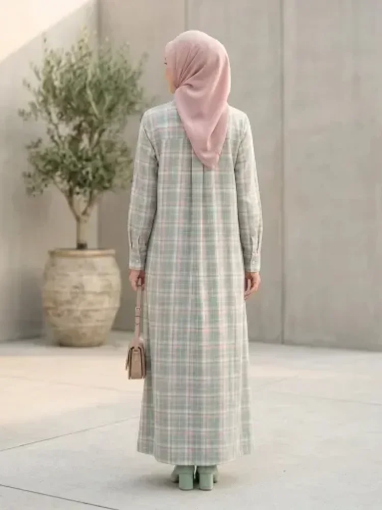 ASAYA Gaun elegan dengan motif posisi mode lengan panjang