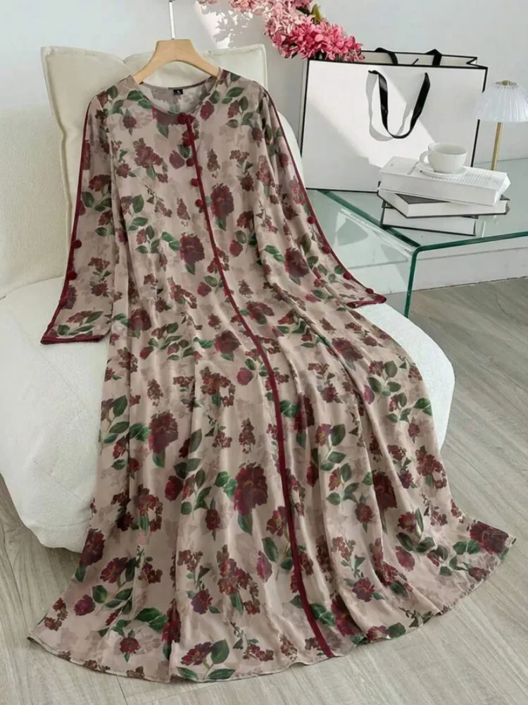ASAYA Gaun elegan dengan motif posisi mode lengan panjang