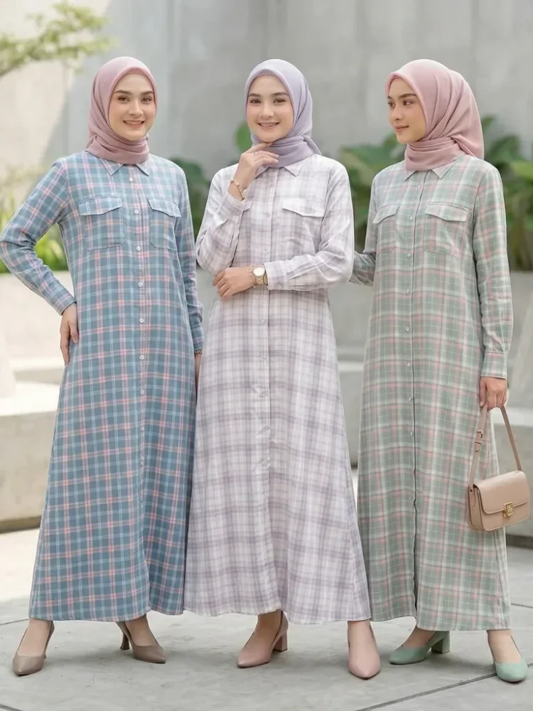 ASAYA Gaun elegan dengan motif posisi mode lengan panjang