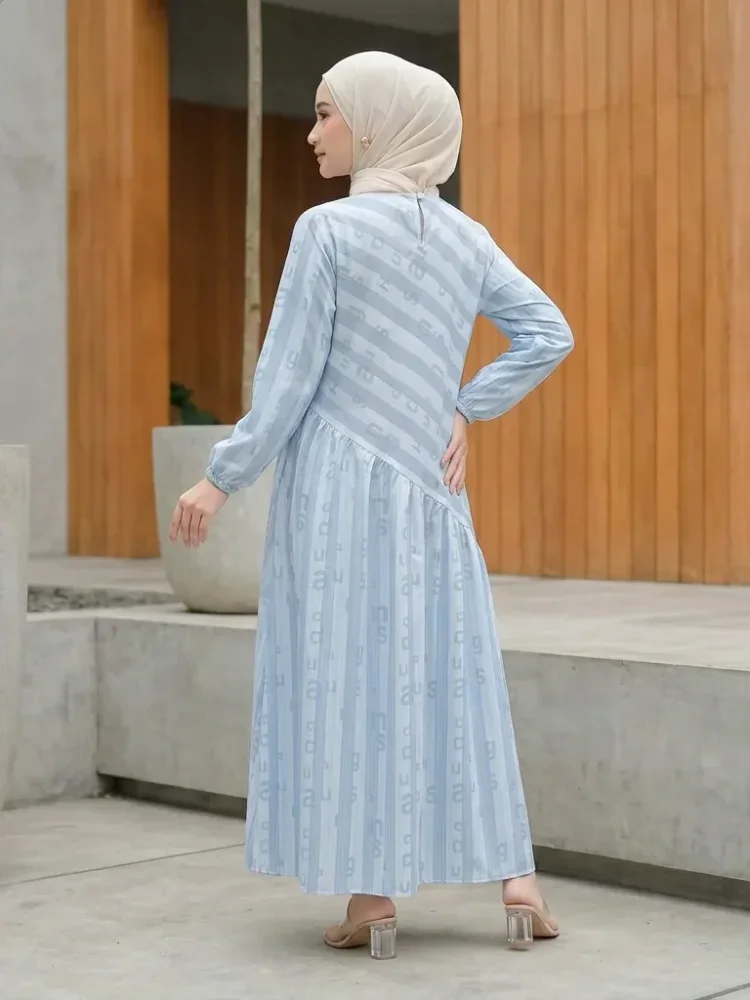 ASAYA Gaun dengan lengan panjang motif cantik gaya manis