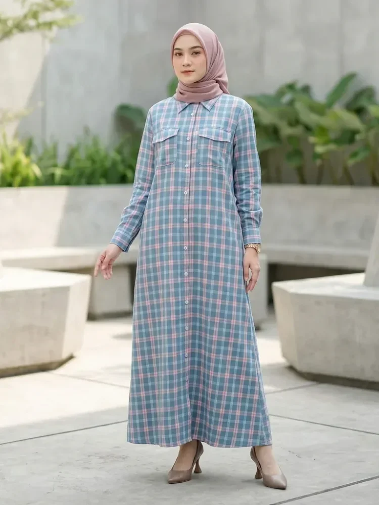 ASAYA Gaun elegan dengan motif posisi mode lengan panjang