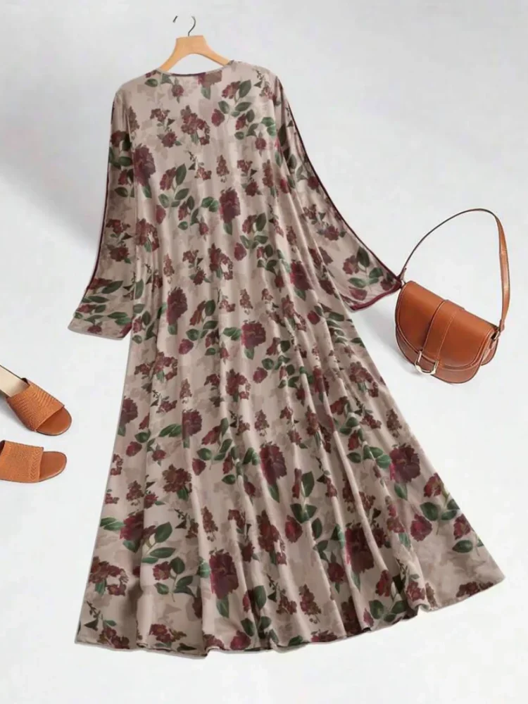 ASAYA Gaun elegan dengan motif posisi mode lengan panjang