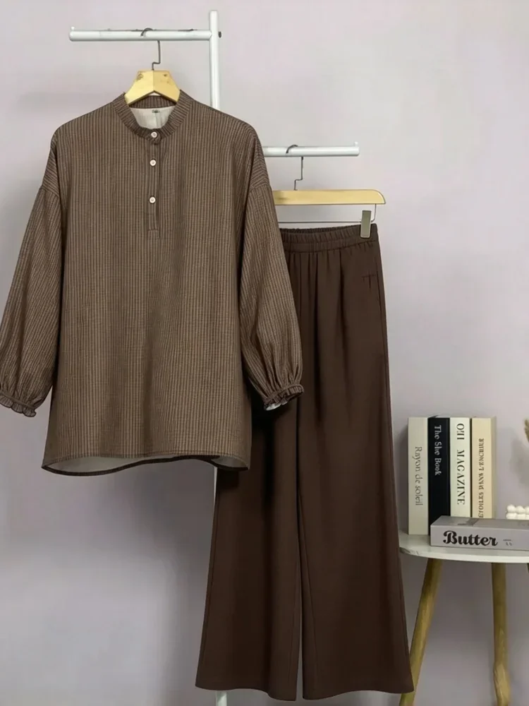 ASAYA Setelan wanita kekinian motif kotak-kotak elegan trendi