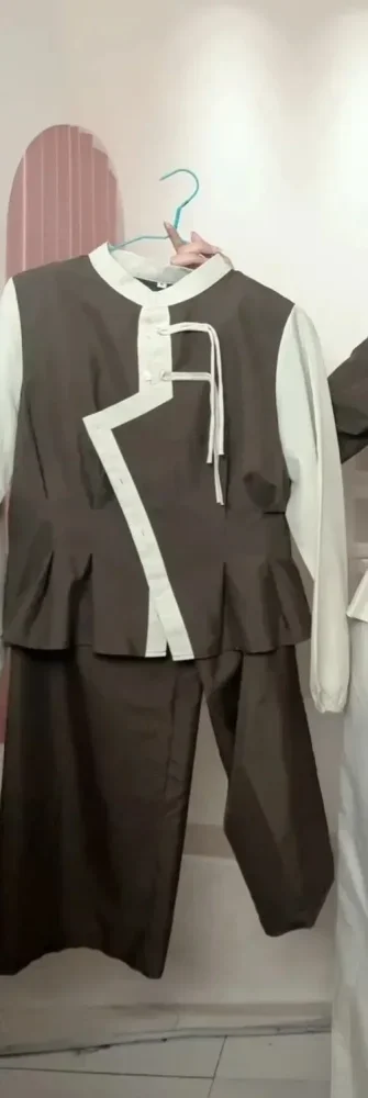 ASAYA Atasan kemeja longgar desain tidak beraturan lengan panjang kerah polo warna kontras untuk wanita gaya modis