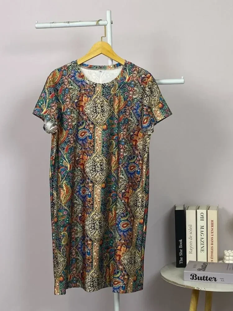 ASAYA Piyama wanita lengan pendek gaya etnik dengan cetakan mewah super populer, dilengkapi dengan motif terbaru yang sedang tren