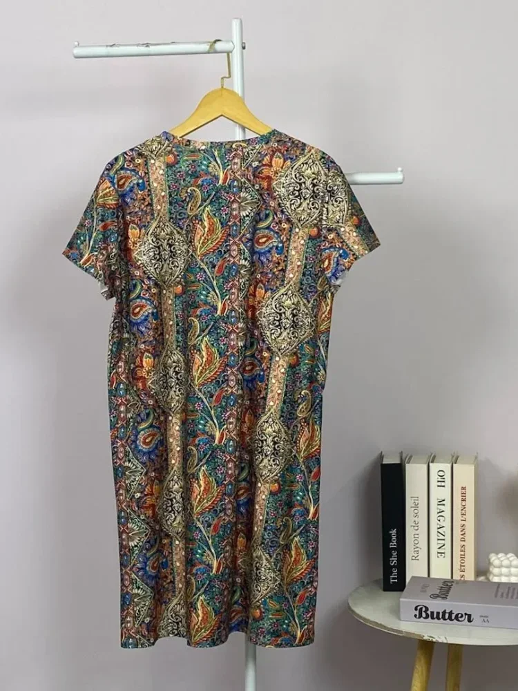 ASAYA Piyama wanita lengan pendek gaya etnik dengan cetakan mewah super populer, dilengkapi dengan motif terbaru yang sedang tren