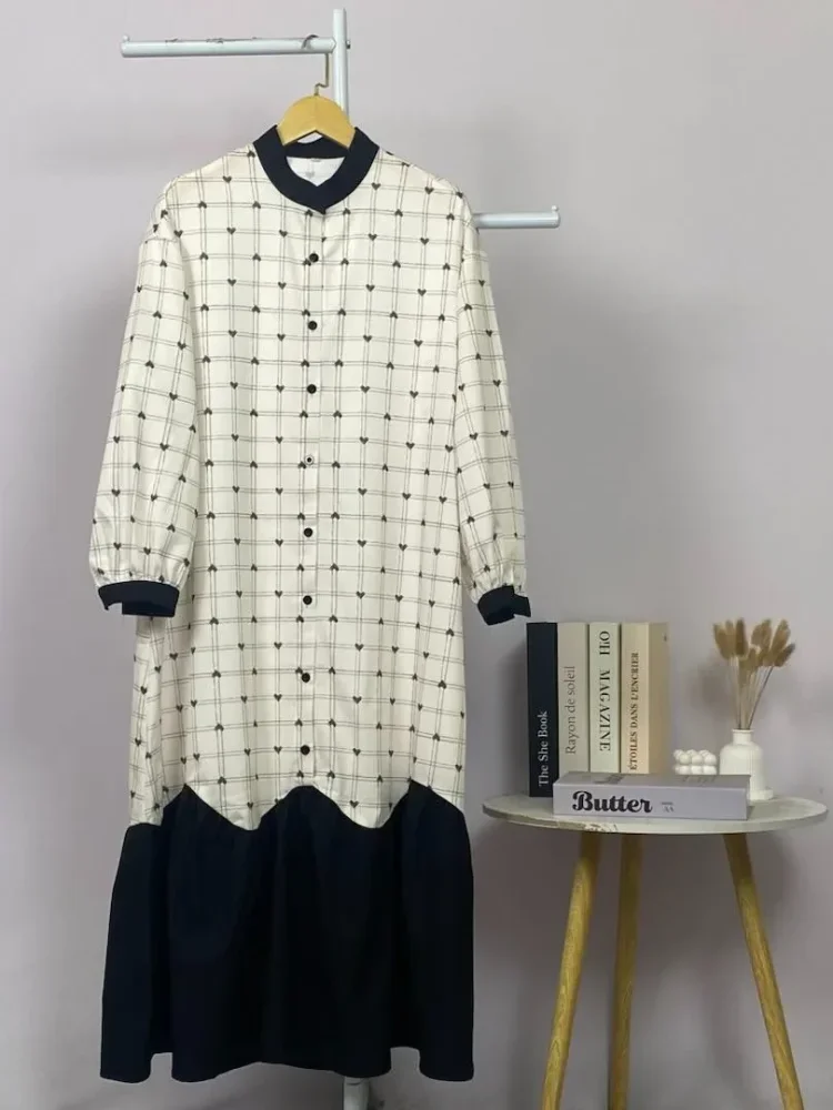 ASAYA Gaun elegan dengan motif posisi mode lengan panjang