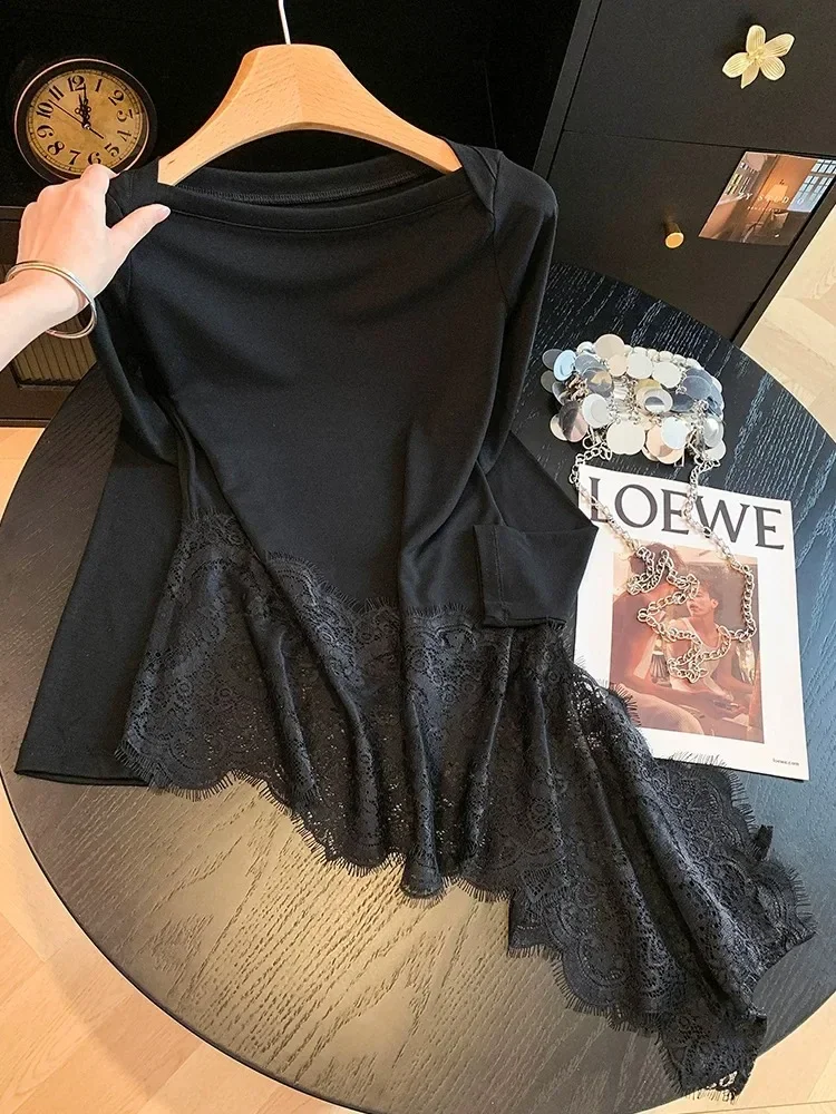 CHICMORE Atasan kaos putih lengan panjang bahu terbuka untuk wanita