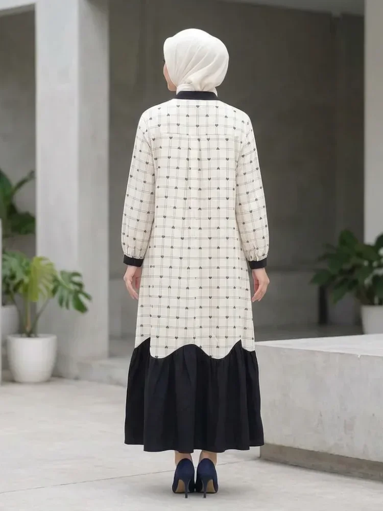 ASAYA Gaun elegan dengan motif posisi mode lengan panjang