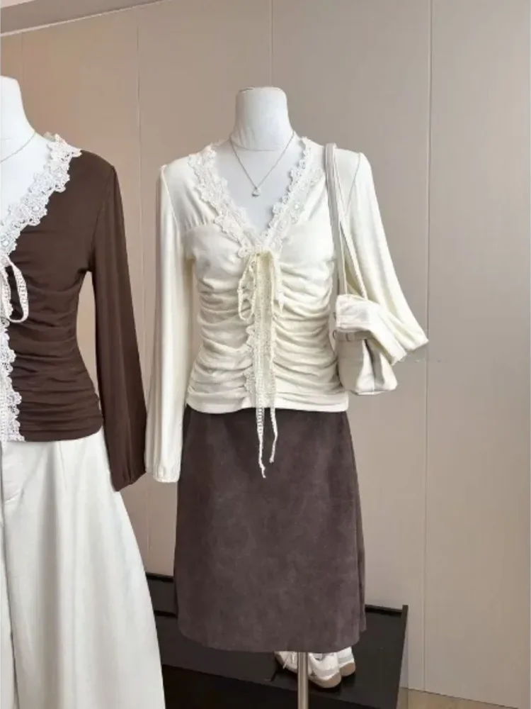 CHICMORE Atasan wanita blouse lengan panjang model mengerut kerah v neck kekinian