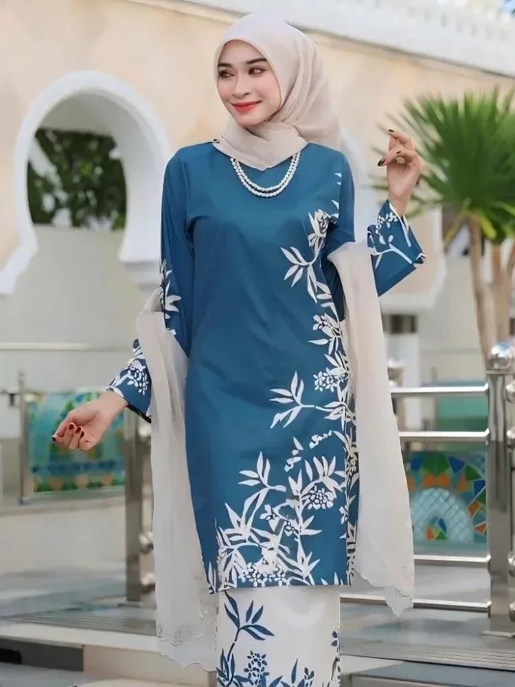 ASAYA Setelan wanita 2in1 blouse lengan panjang motif print kombinasi bunga + rok panjang highwaist elegan model kekinian