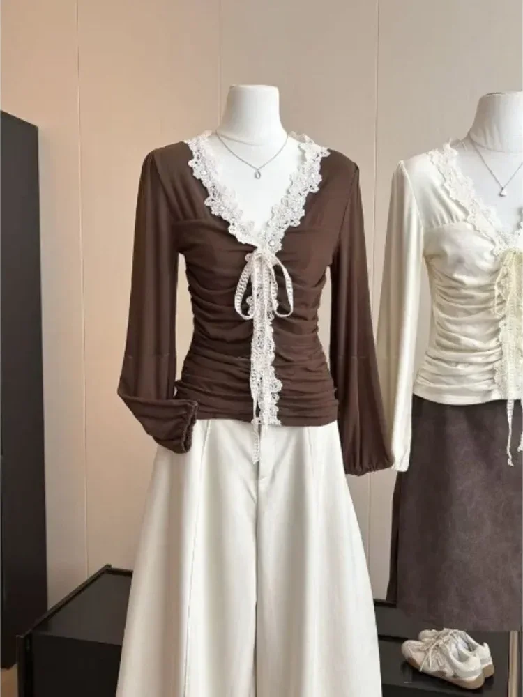 CHICMORE Atasan wanita blouse lengan panjang model mengerut kerah v neck kekinian
