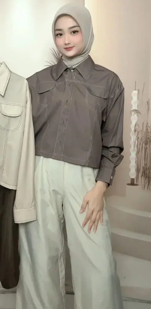 ASAYA Kemeja kasual polos, desain jahitan tekanan, kerah lengan panjang, dilengkapi dengan saku dan desain pita ruffle, dipadukan dengan set celana panjang polos