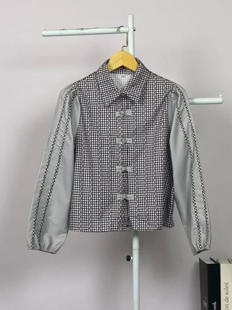 ASAYA Atasan wanita lengan panjang bermotif dengan gaya tiongkok modern, dilengkapi kancing simpul khas tiongkok buatan tangan.