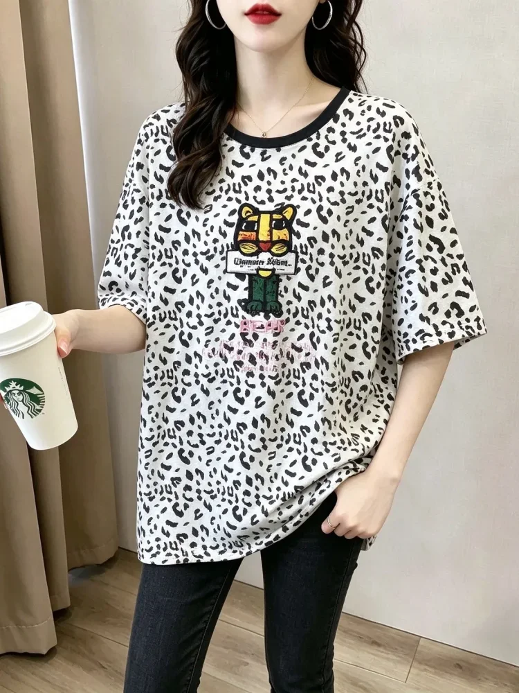 ASAYA Atasan t-shirt lengan pendek dengan kerah bulat bergaya kasual, lembut, tipis, dan bermotif