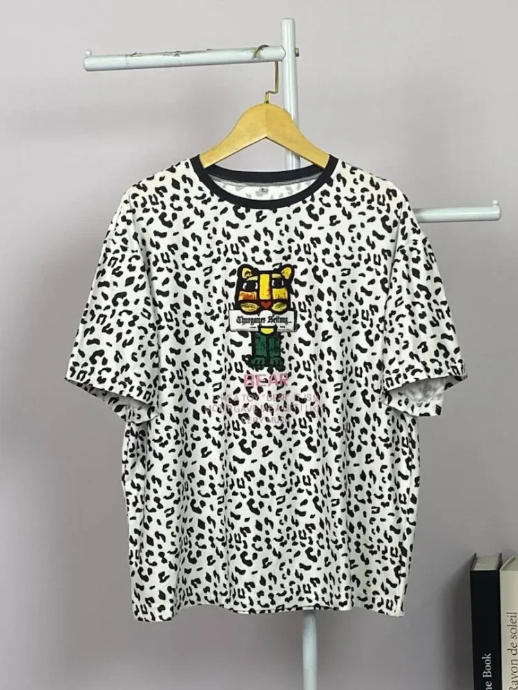 ASAYA Atasan t-shirt lengan pendek dengan kerah bulat bergaya kasual, lembut, tipis, dan bermotif