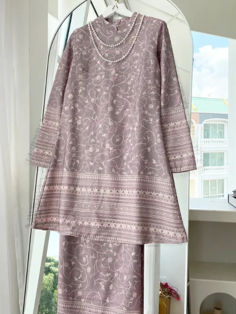 ASAYA Setelan wanita 2in1 blouse lengan panjang motif print kombinasi bunga + rok panjang highwaist elegan model kekinian