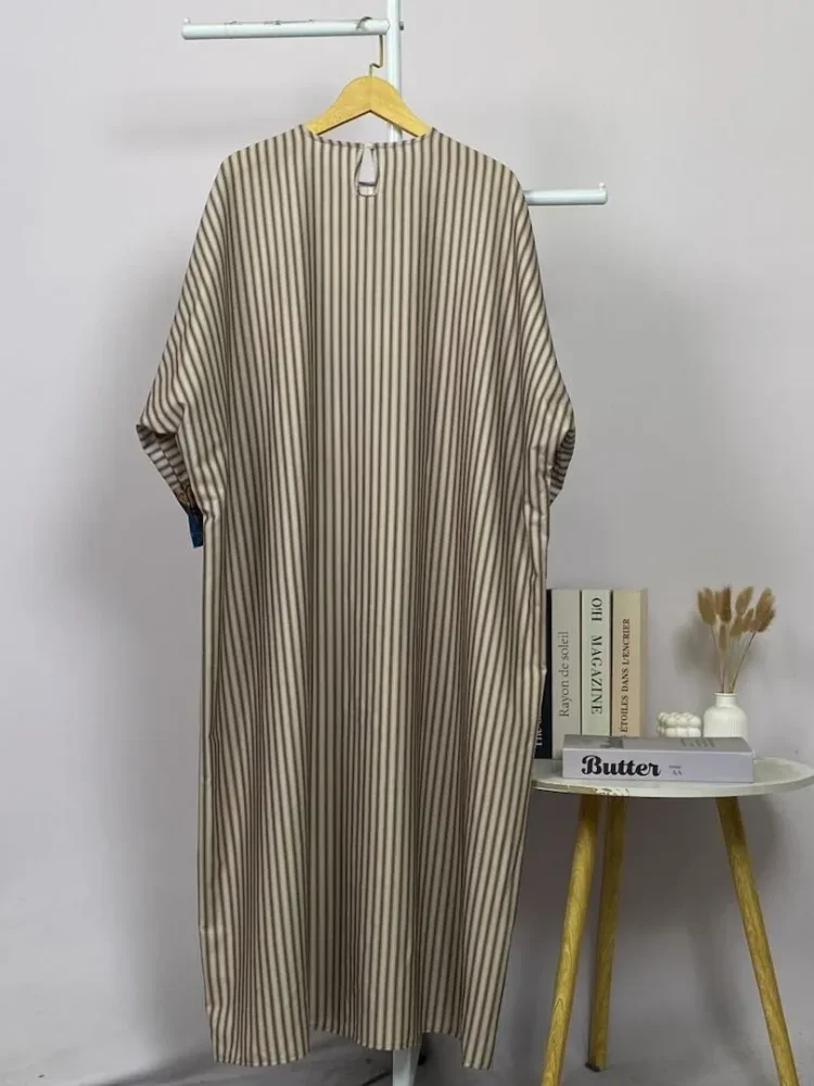 ASAYA Gaun lengan panjang wanita dengan cetakan patchwork retro, tekstur mewah