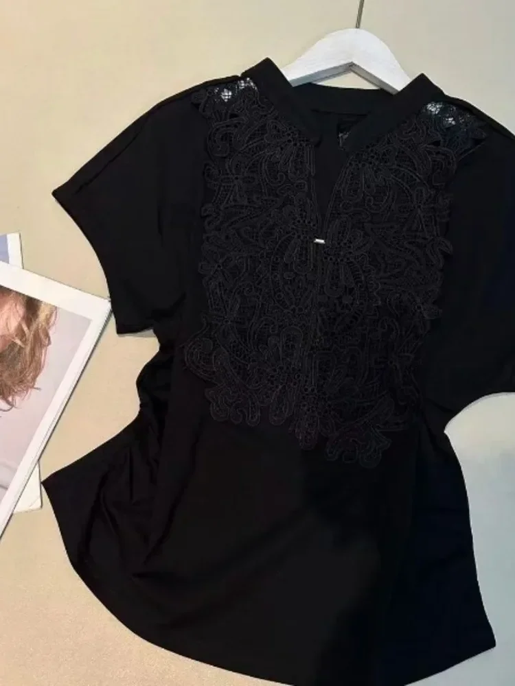 FADFAD Atasan wanita blouse lengan pendek kerah notched model minimalis