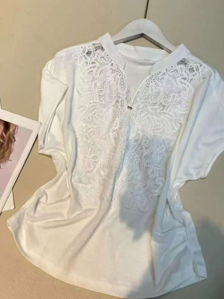FADFAD Atasan wanita blouse lengan pendek kerah notched model minimalis