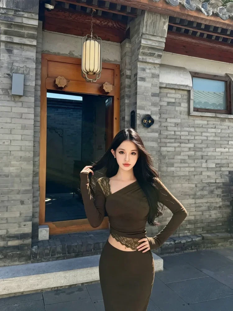 CHICMORE Atasan wanita blouse lengan panjang model menyilang fitted warna solid