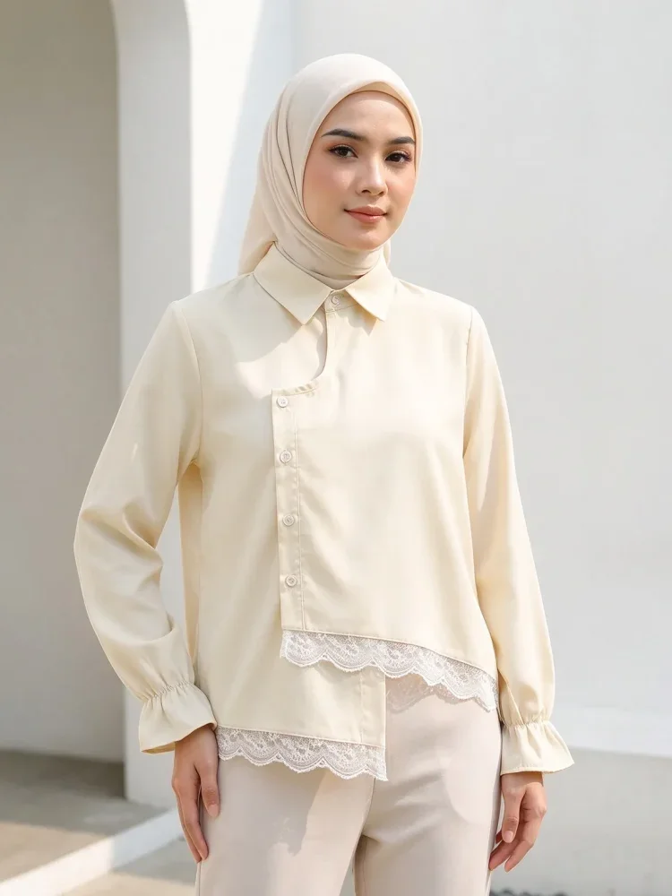 ASAYA Kemeja unik lengan panjang dan kerah collar