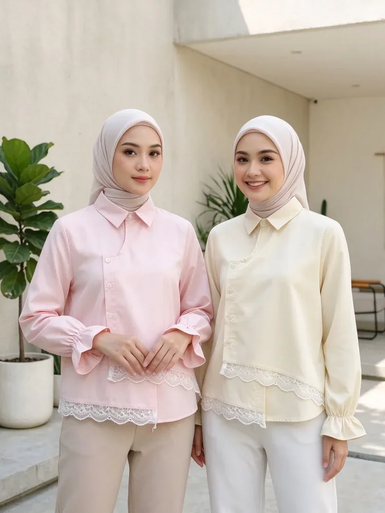 ASAYA Kemeja unik lengan panjang dan kerah collar