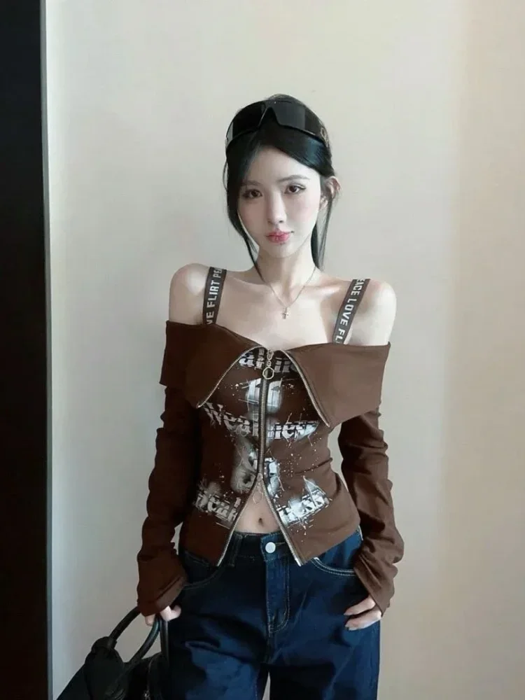 CHICMORE Atasan lengan panjang wanita dengan gaya strappy style gothic