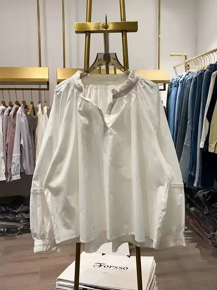 CHICMORE Atasan blouse lengan panjang warna kontras manis untuk wanita