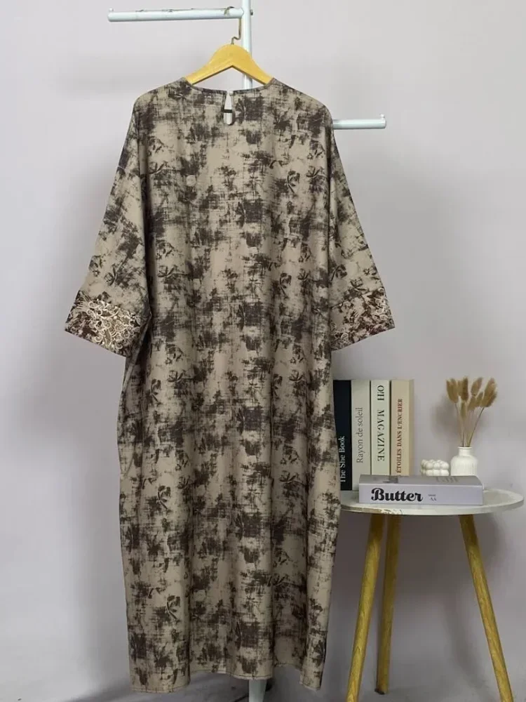 ASAYA Gaun berleher bulat dengan desain patchwork bermotif hijau,