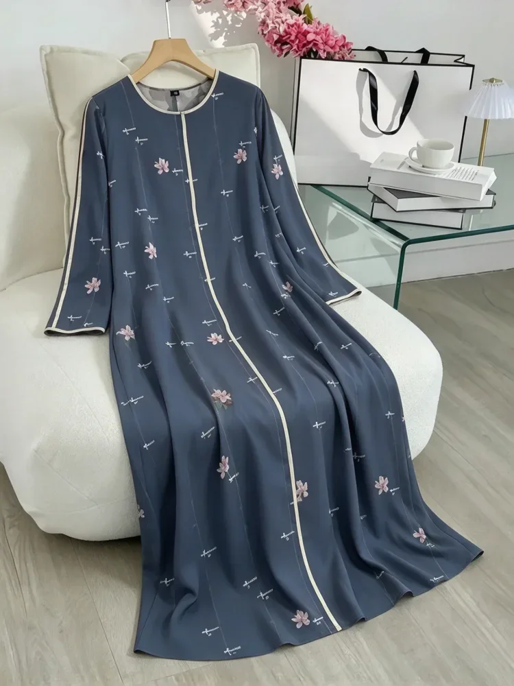 ASAYA Gaun elegan dengan motif posisi mode lengan panjang
