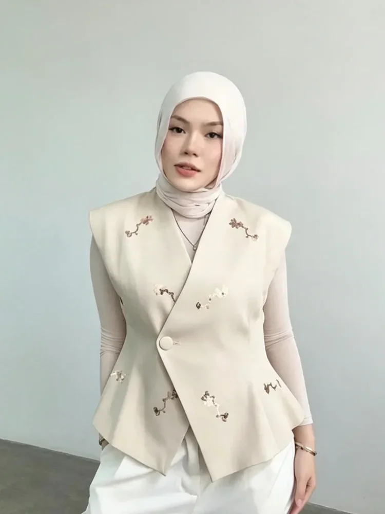 FADFAD Atasan vest tanpa lengan motif cetak wanita stylish