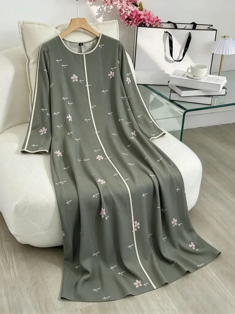 ASAYA Gaun elegan dengan motif posisi mode lengan panjang