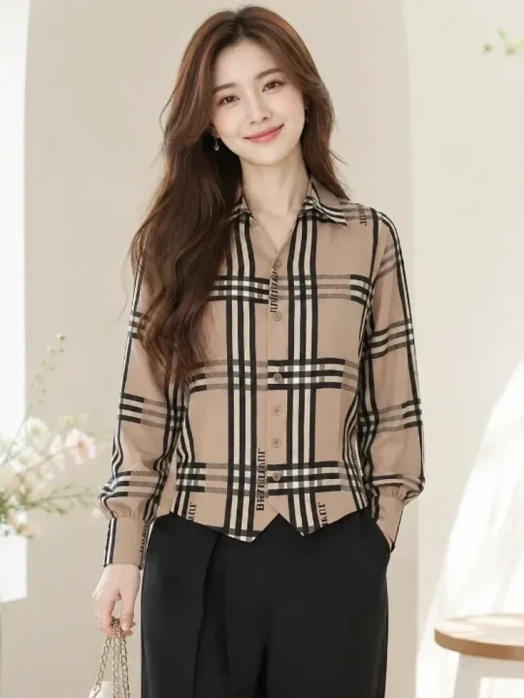 [DISKON KILAT]FADFAD Kemeja blouse wanita lengan panjang motif kotak klasik elegan