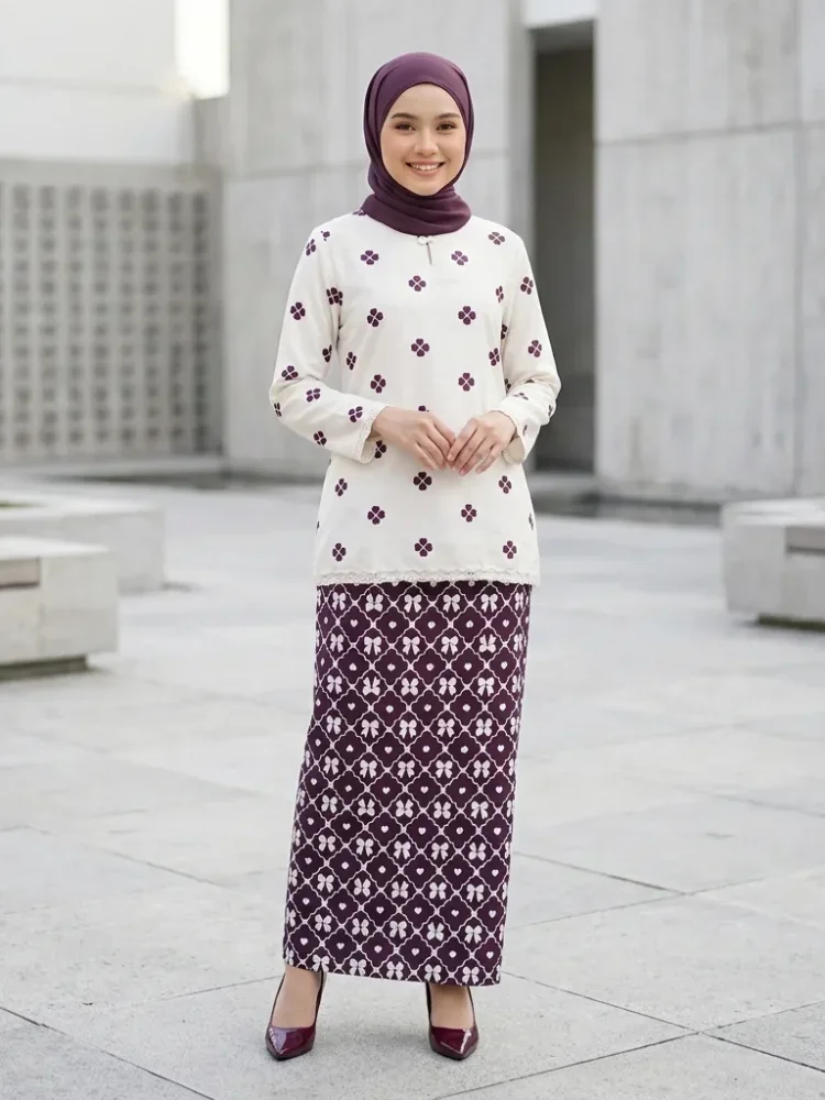[READY STOCK]ASAYA Setelan wanita 2in1 blouse lengan panjang motif print kombinasi bunga + rok panjang highwaist elegan model kekinian